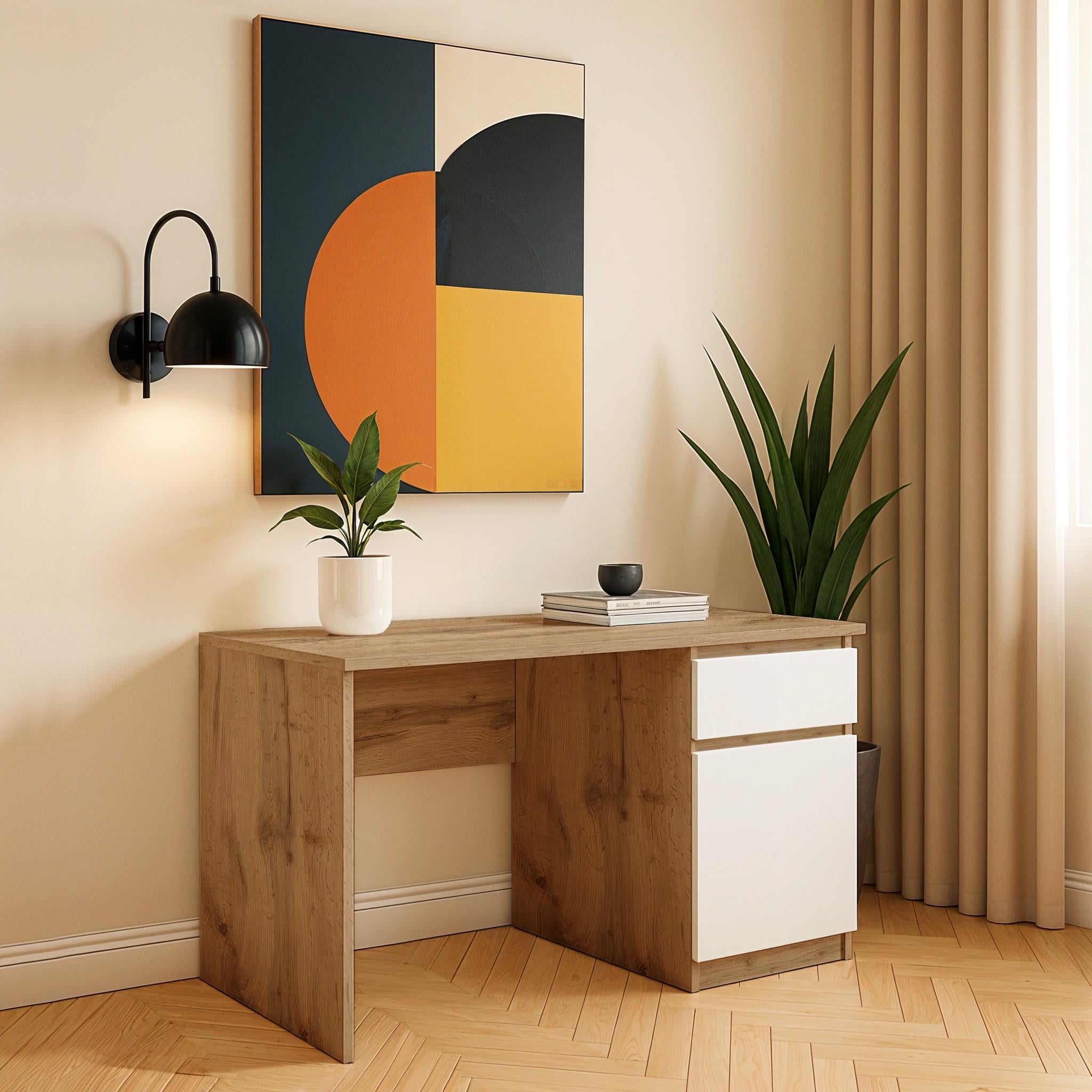 Письменный стол без ручек Light 1250х530х750 мм Дуб Аппалачи/Белый