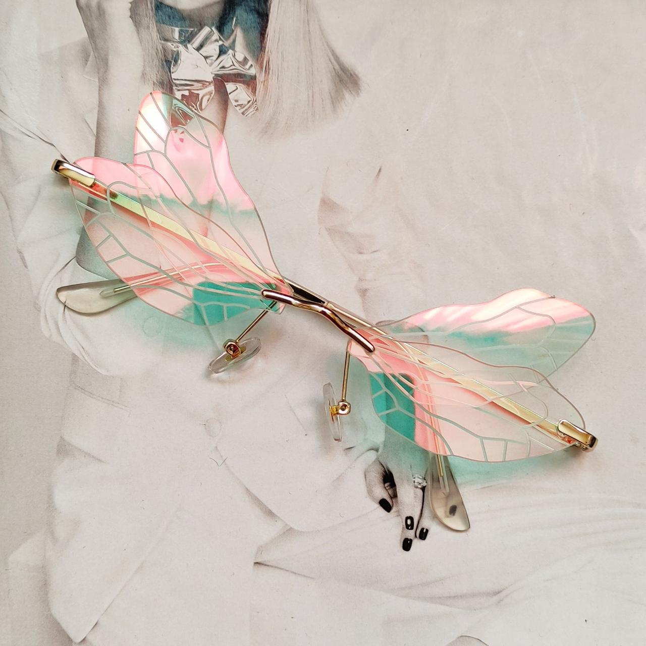 Очки бабочки галограмма Розово-зеленый