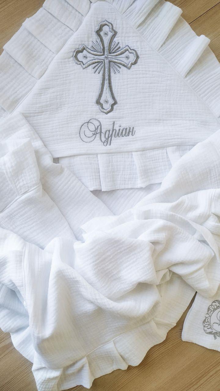 Набор для крещения именной Муслин муслиновая крыжма/мешочки для локона и хранения (2172881314) - фото 3 Набор для крещения именной Муслин муслиновая крыжма/мешочки для локона и хранения (2172881314) - фото 3