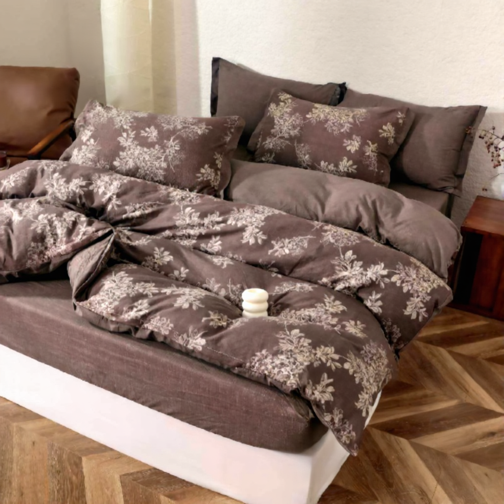 Постільна білизна варена бавовна євро 50х70 см Коричневий із білим