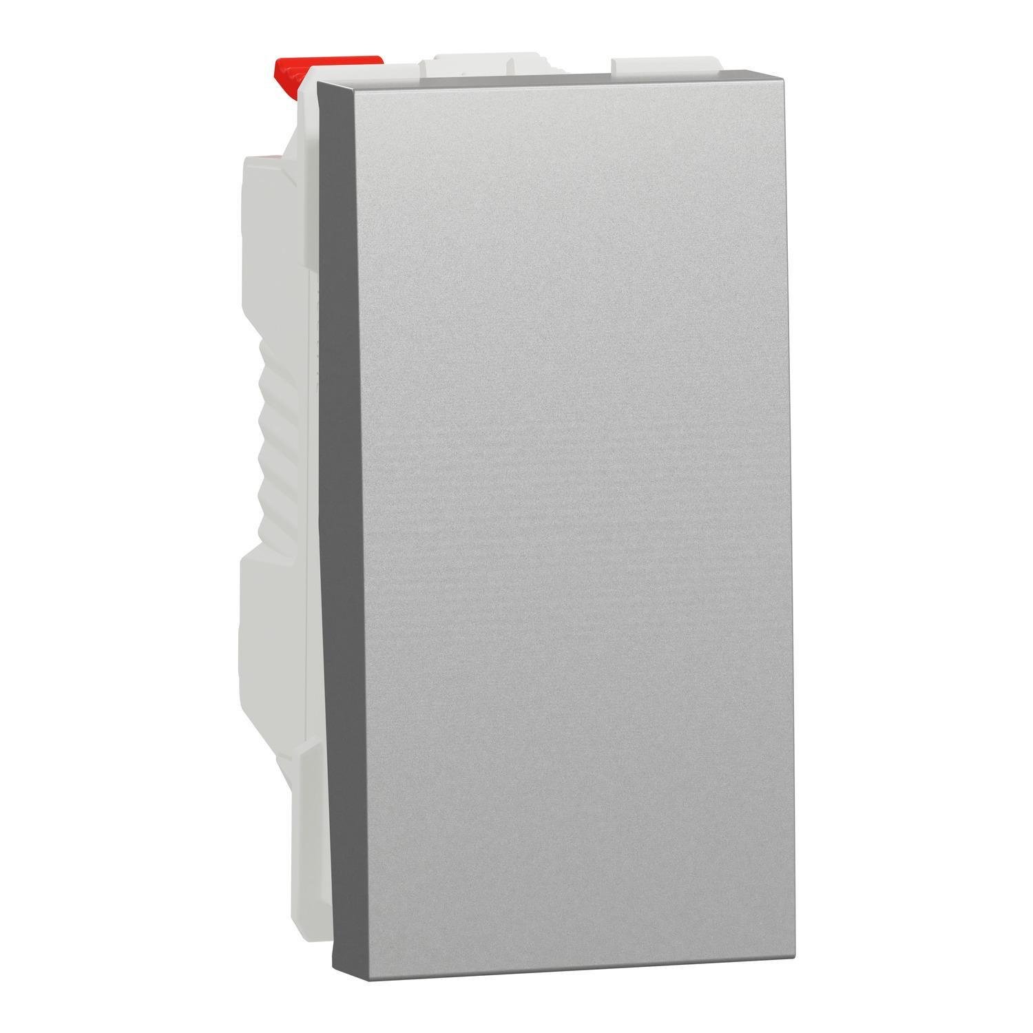 Выключатель одноклавишный Schneider Electric Unica New кнопочный одномодульный 10А Алюминий (NU310630)