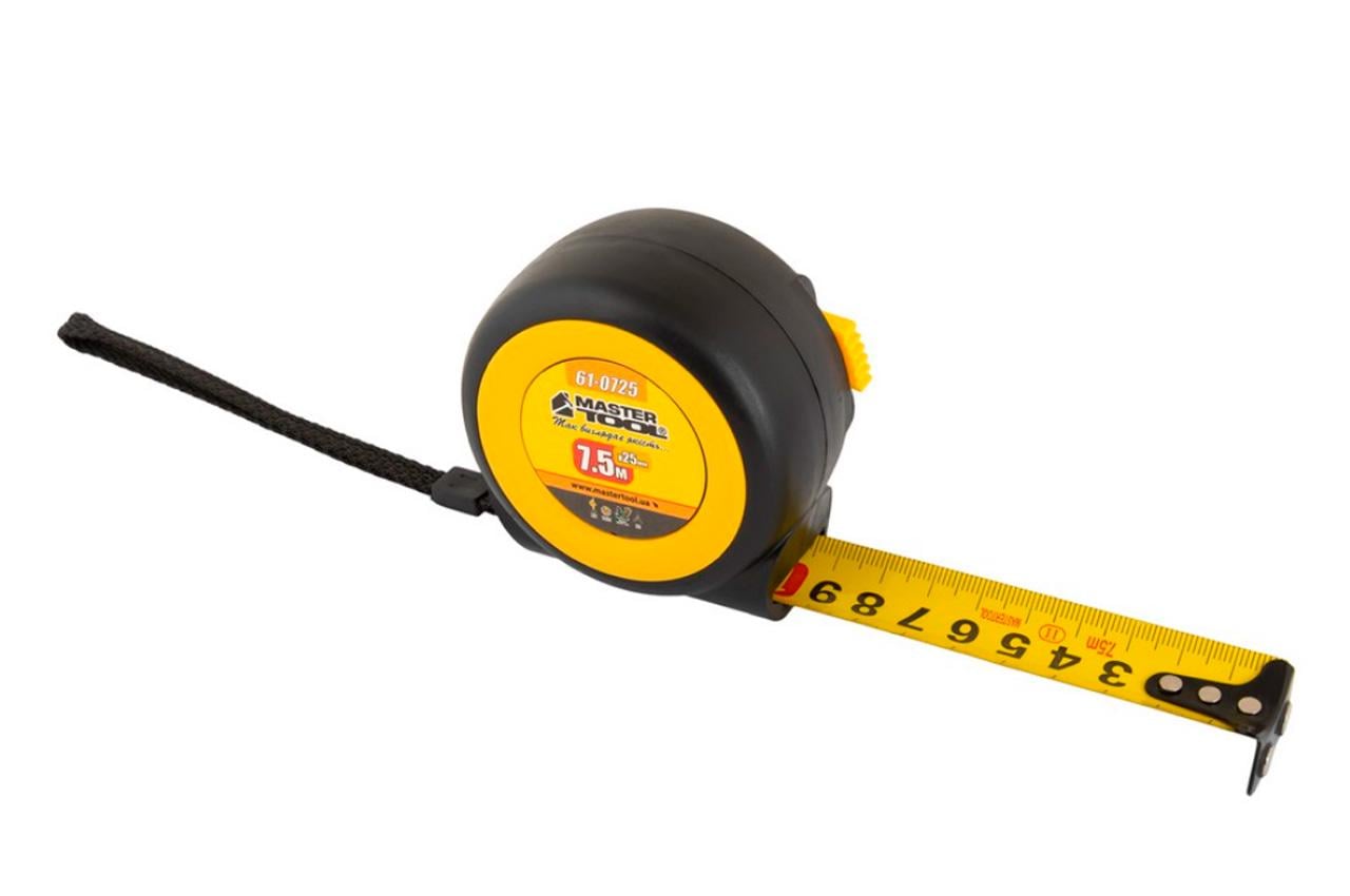 Рулетка Mastertool магніт гумова автостоп 7,5 м x 25 мм (61-0725)