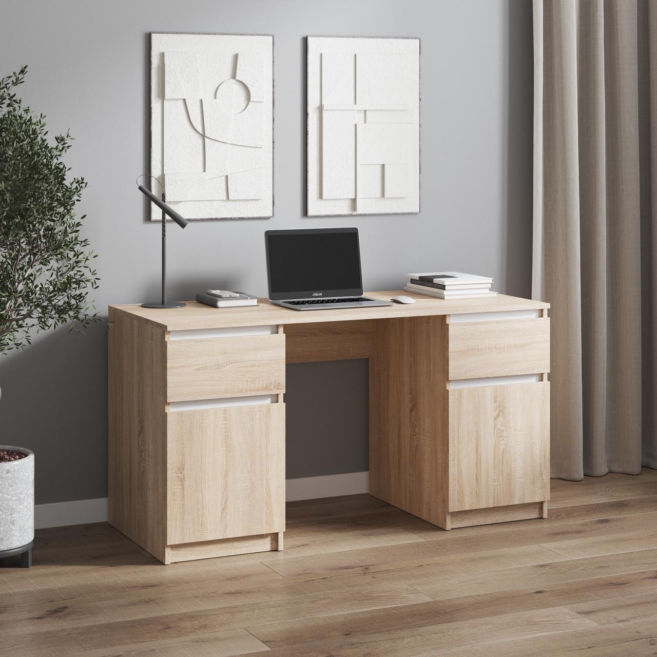 Стіл комп’ютерний з 2 тумбами Вайс R-34 1400х600х755 мм Дуб Сонома/Білі планки (30415118) Стіл комп’ютерний з 2 тумбами Вайс R-34 1400х600х755 мм Дуб Сонома/Білі планки (30415118)