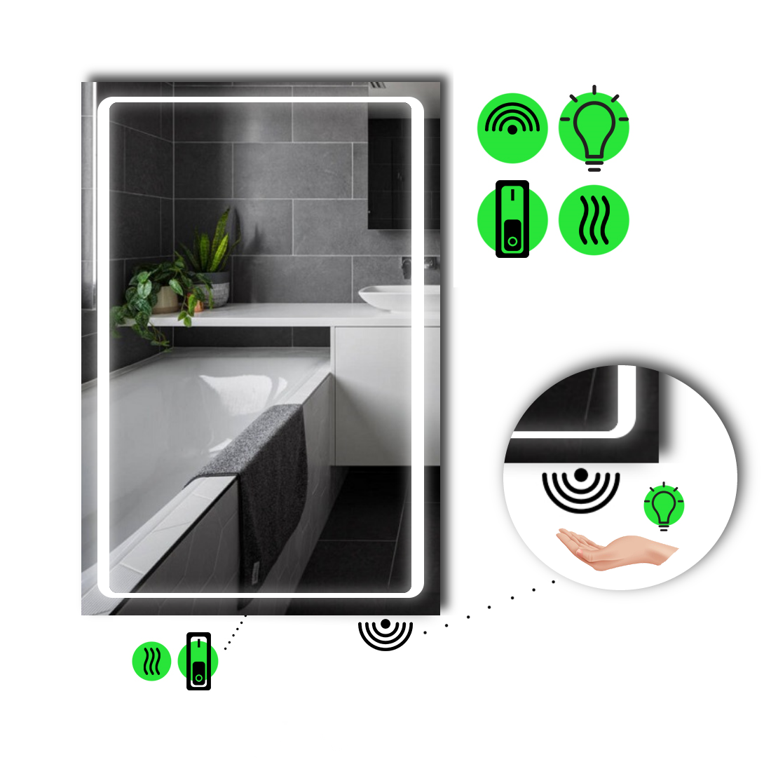 Зеркало с LED подсветкой Emma с ИК включателем и подогревом с механическим управлением 70x80 см (Emma48)