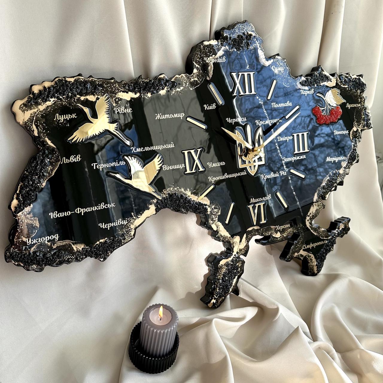 Часы настенные из эпоксидной смолы Карта Украины 60x40 см