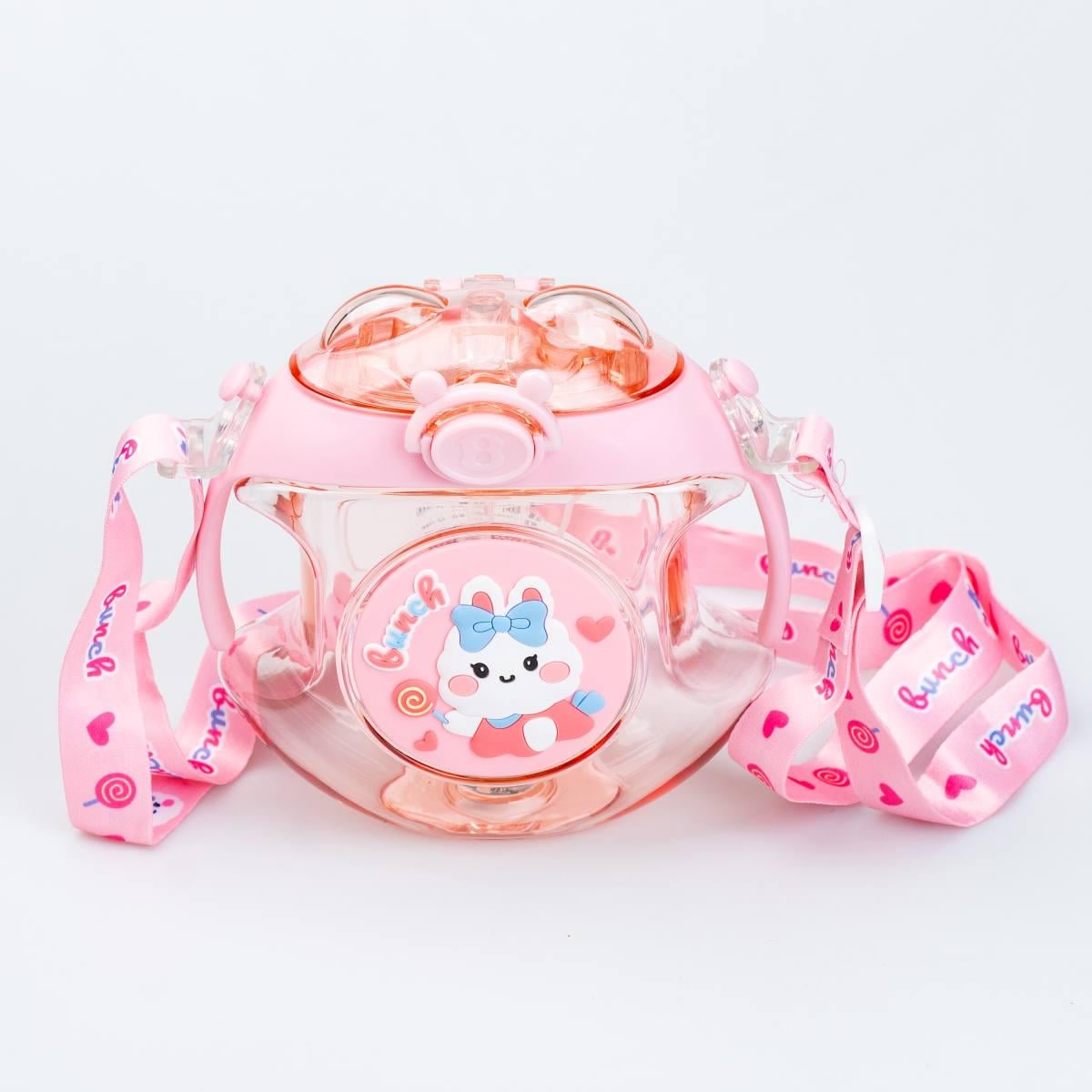 Бутылка для воды детская Happy Life HP28485P с ручками и ремешком 450 мл Розовый (18233054)