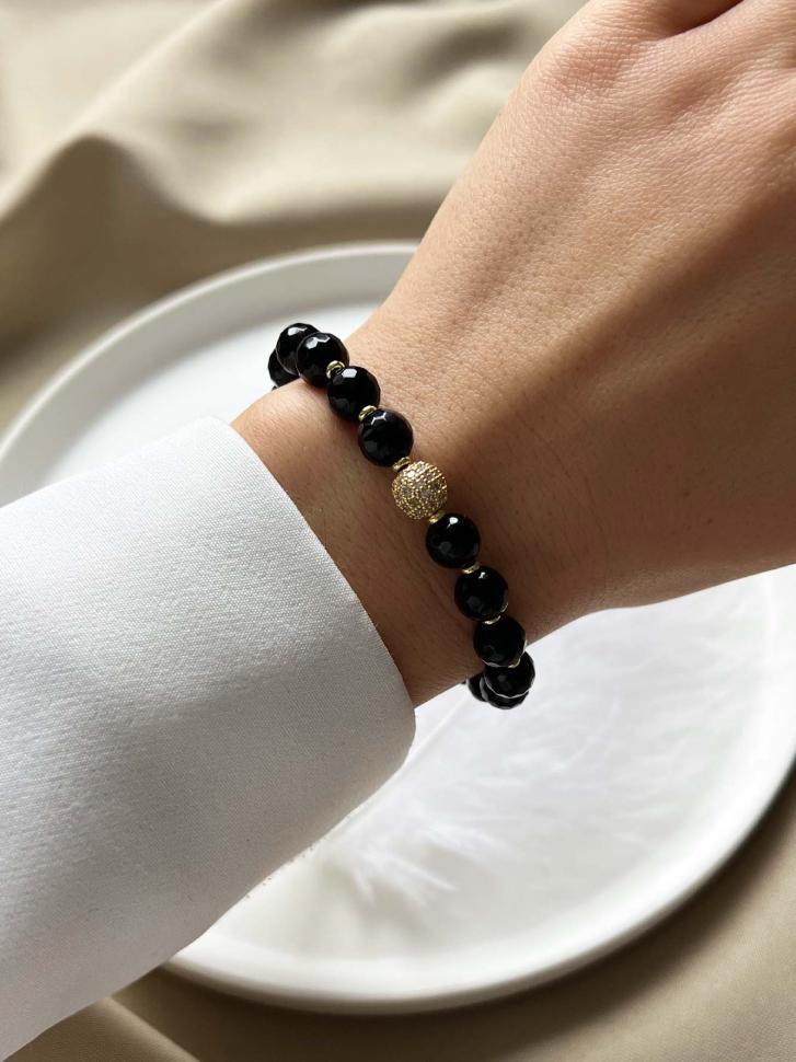 Браслет женский из натурального камня агат Черный (4447)