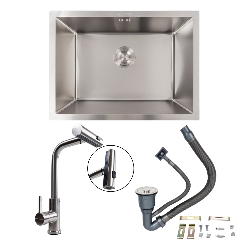 Кухонный комплект Valeso Handmade мойка 58x43 см монтаж под столешницу/смеситель XK08A (000050607) - фото 1