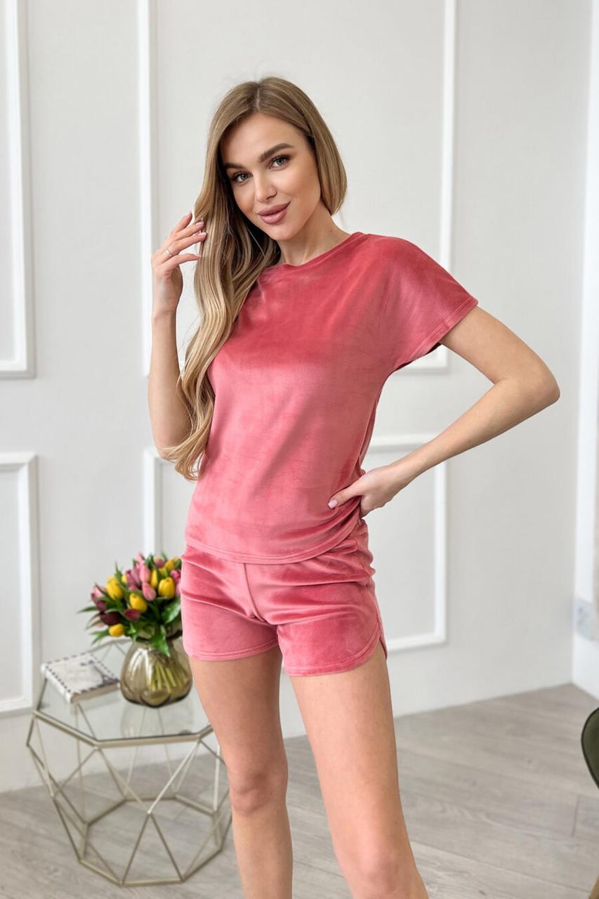 Домашний костюм женский Julia Ulich футболка/короткие шортики велюровый L Коралловый (ФШ_48) - фото 4 Домашний костюм женский Julia Ulich футболка/короткие шортики велюровый L Коралловый (ФШ_48) - фото 4
