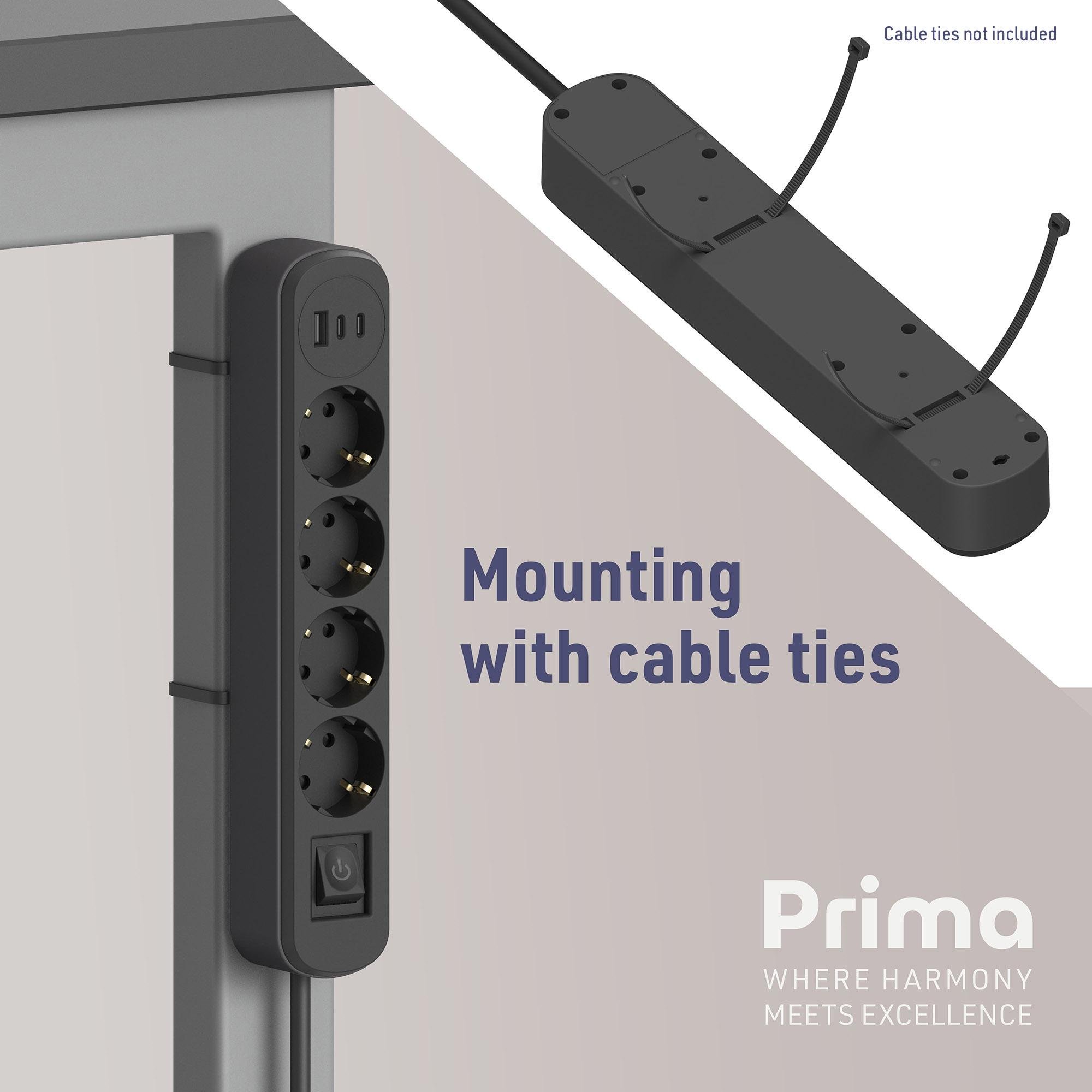 Подовжувач Electraline 4 розетки 3 USB 2хUSB-C/1хUSB-A 20 Вт 1,5 м 16A з кнопкою Чорний - фото 3