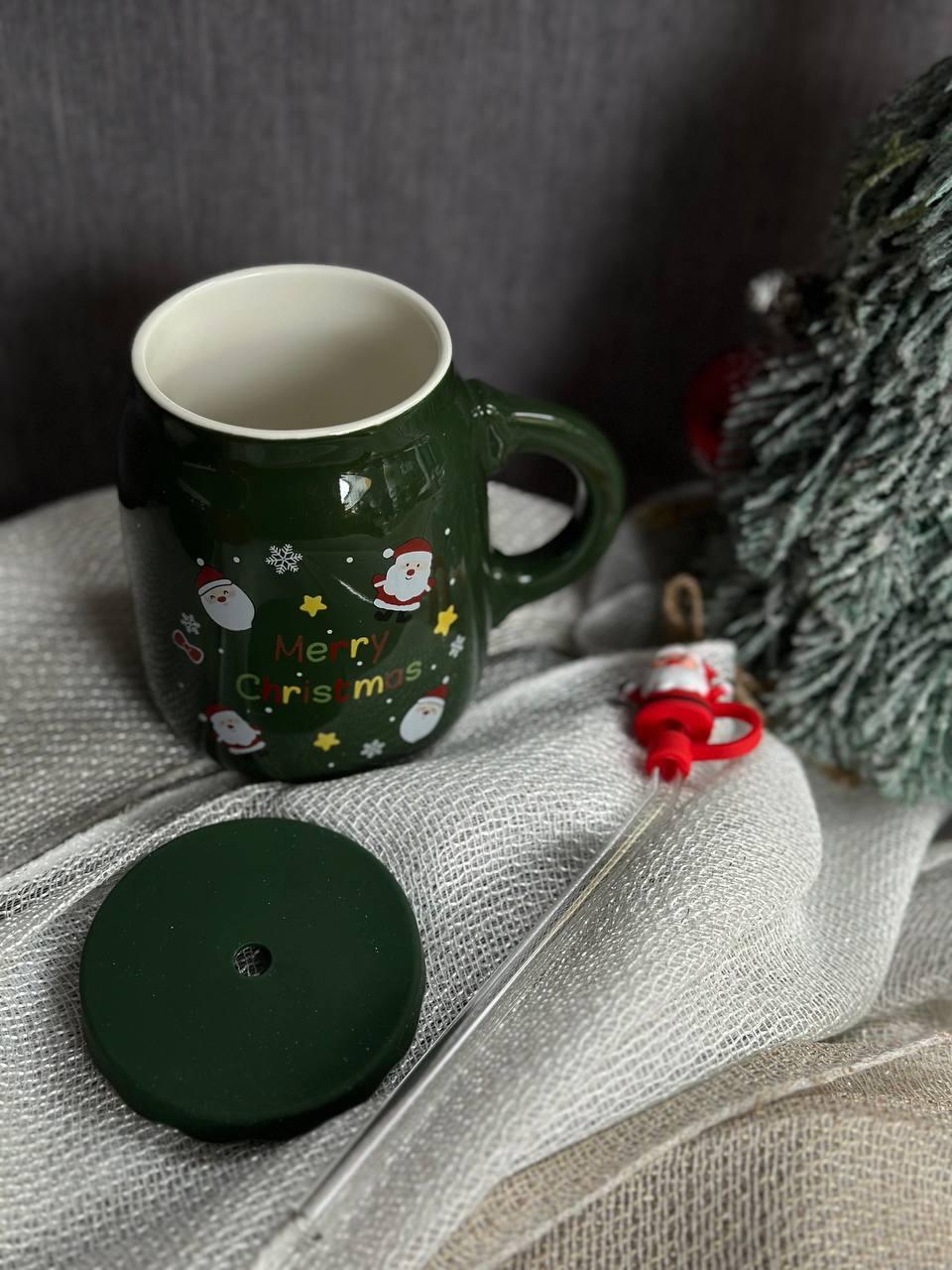 Чашка керамічна Olens 102-1082 Санта з кришкою і трубочкою 460 мл Зелений (2786133661) - фото 3 Чашка керамічна Olens 102-1082 Санта з кришкою і трубочкою 460 мл Зелений (2786133661) - фото 3
