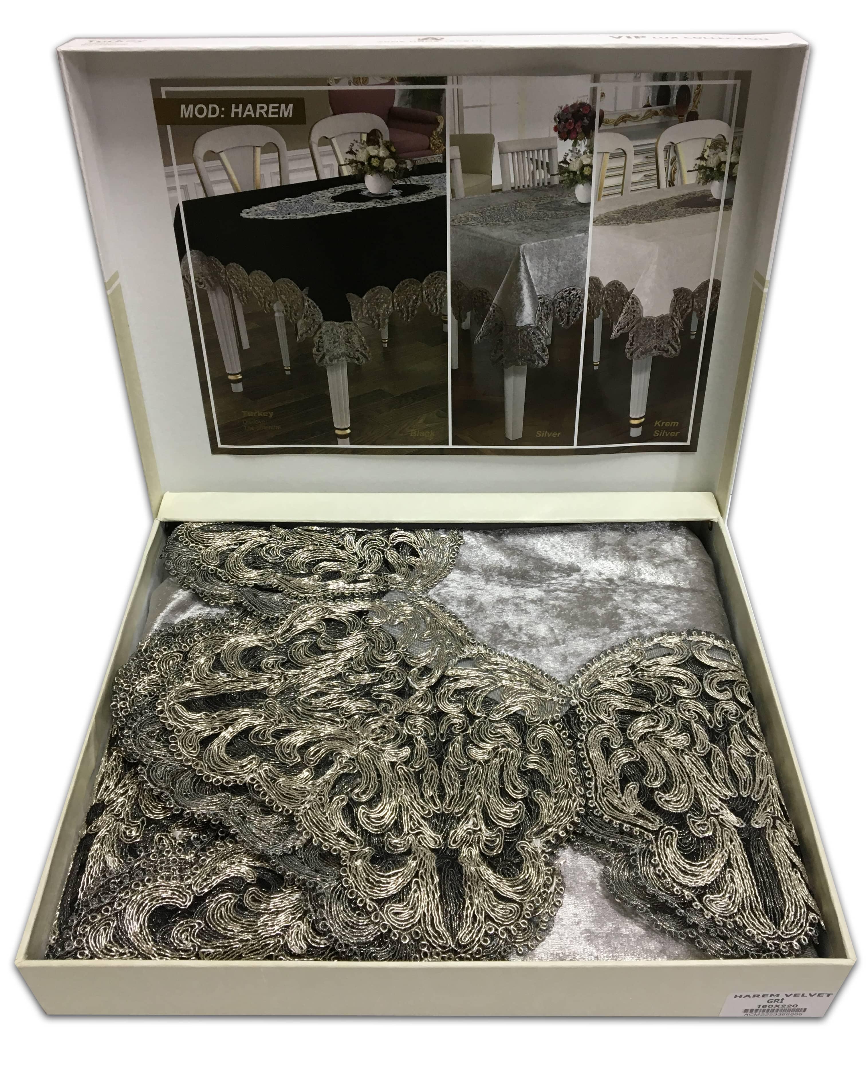 Скатерть велюровая Acme Tekstil 110x160 Harem Silver (CN7876)