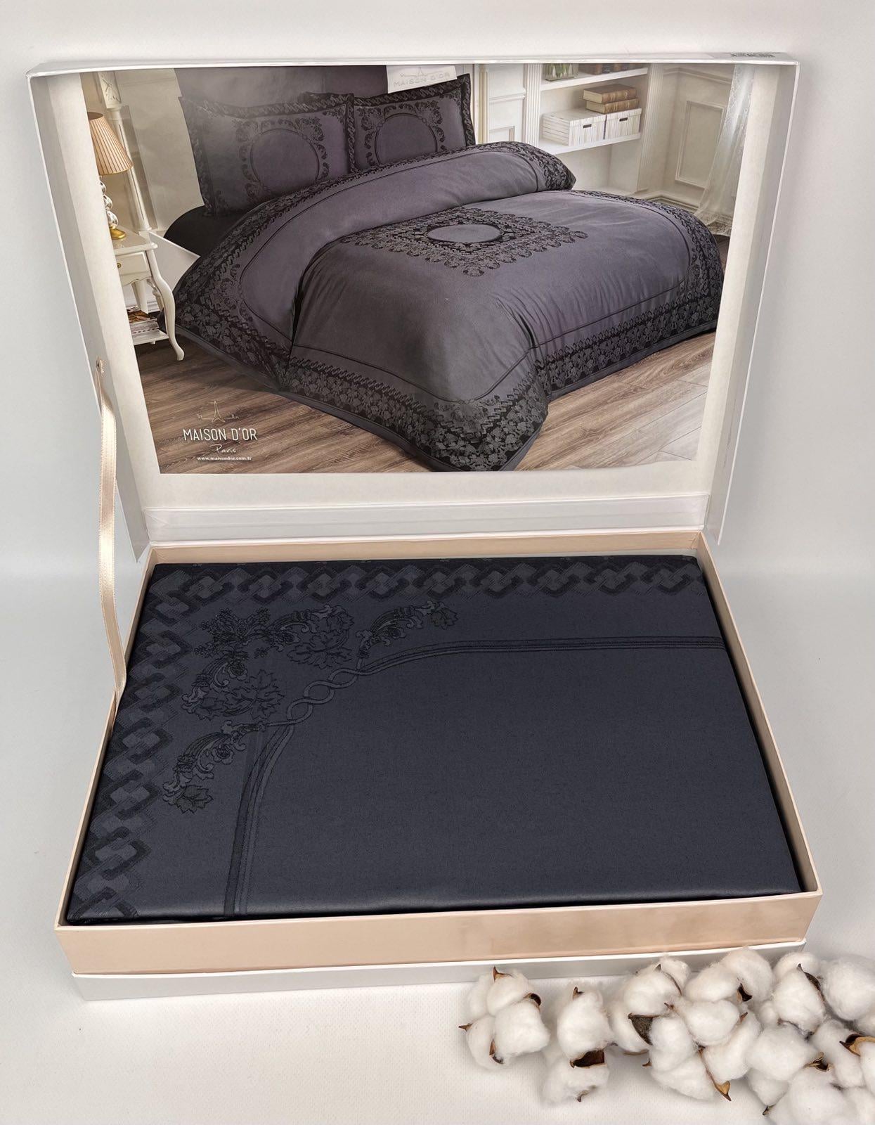 Комплект постельного белья Maison D'or Tom Ross 200х220 см сатин/бамбук с вышивкой Grey/Black (CN25521)