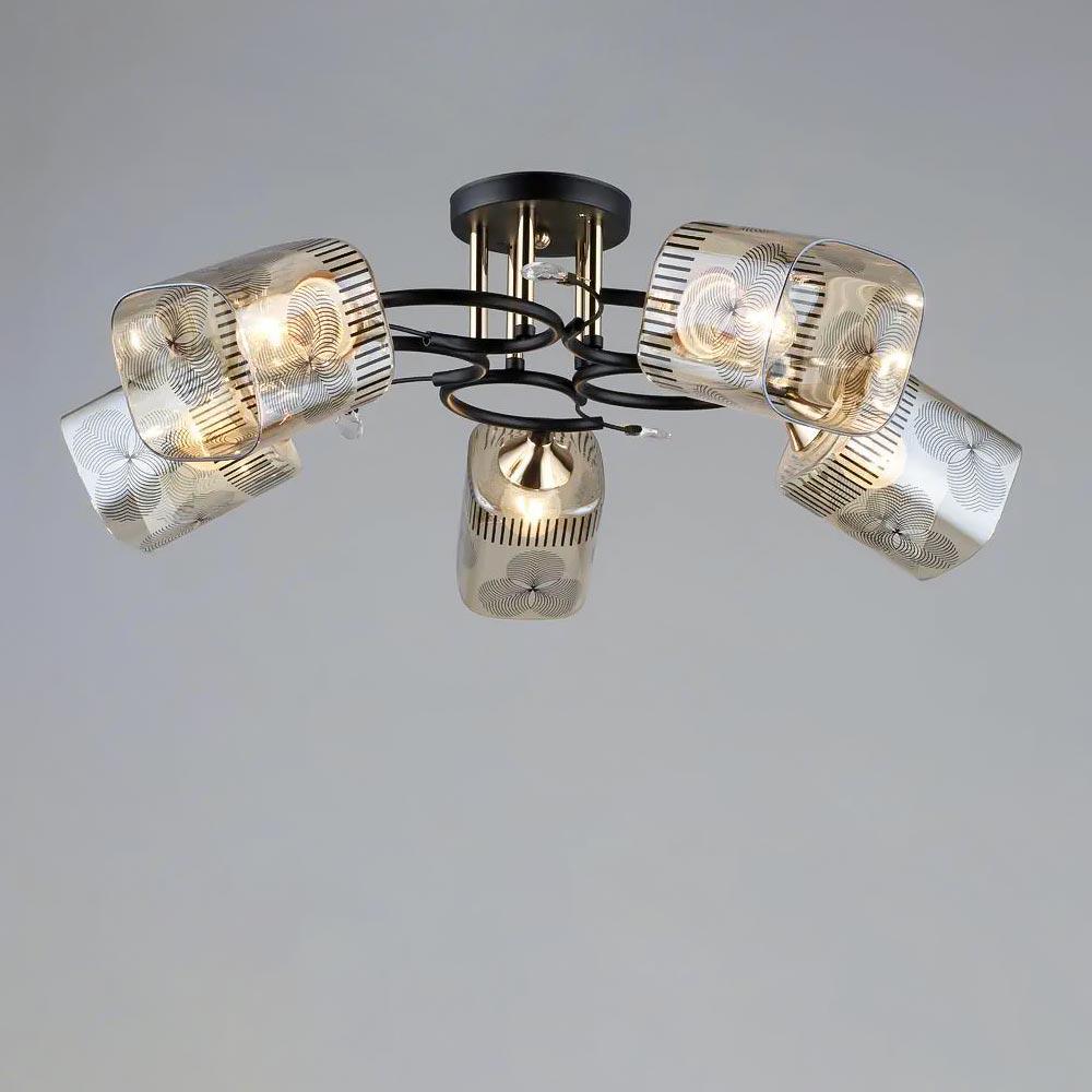 Люстра потолочная Light House SR-19336/5 BK/FGD E27 670х220 мм Черный/Золотой/Медовый