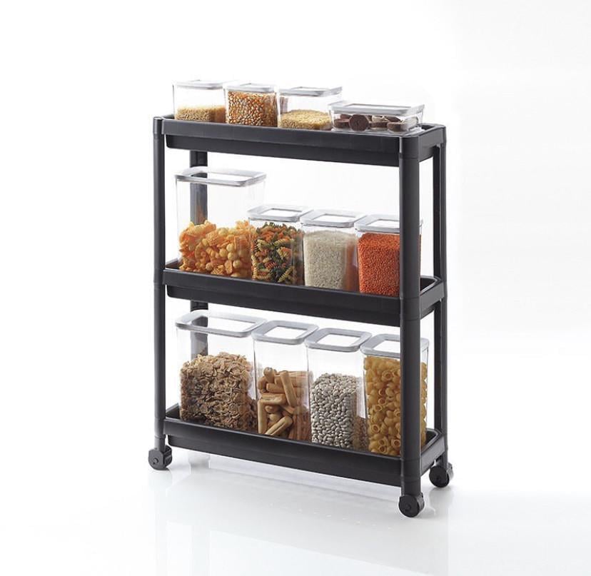 Стелаж на колесах пластик 3 полиці Чорний (1802097282)