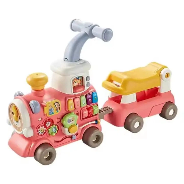 Ходунки-каталка-толокарь детские интерактивные Baby Walker Train 6065 5в1 из пластика 68,5х42х21,8 см Розовый (150-7-6065)