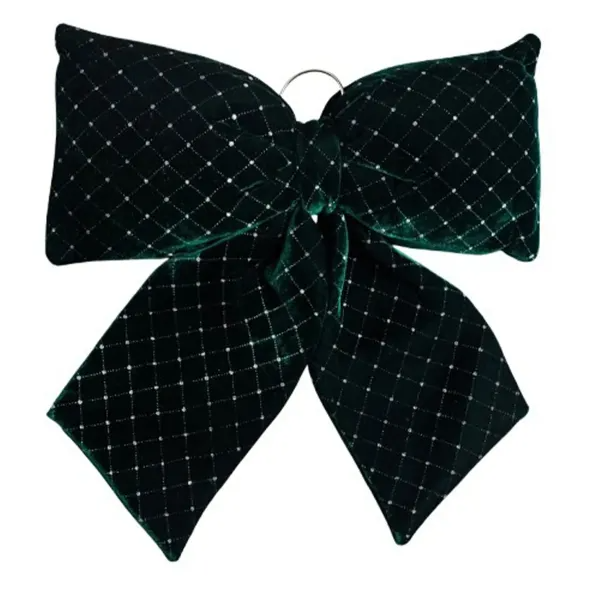 Бант новорічний з геометричним візерунком оксамитовий на ялинку 55х70 см Зелений