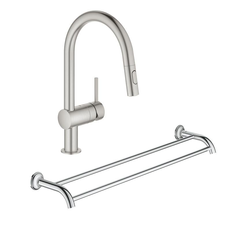Набор смеситель и полотенцедержатель Grohe 32321DC240654001 Minta 32321DC2 Essentials Authentic 40654001 (81348)