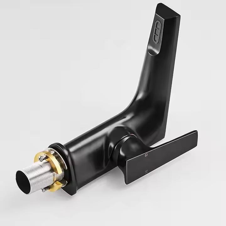 Змішувач дизайнерський для умивальника з латуні з боковим важелем Чорний - фото 4 Змішувач дизайнерський для умивальника з латуні з боковим важелем Чорний - фото 4