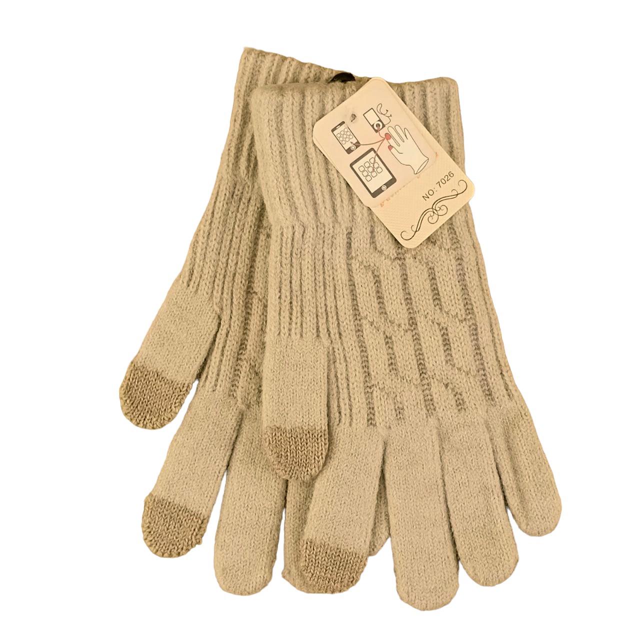 Перчатки женские сенсорные орнамент с начесом S-M Кремовый (47120)