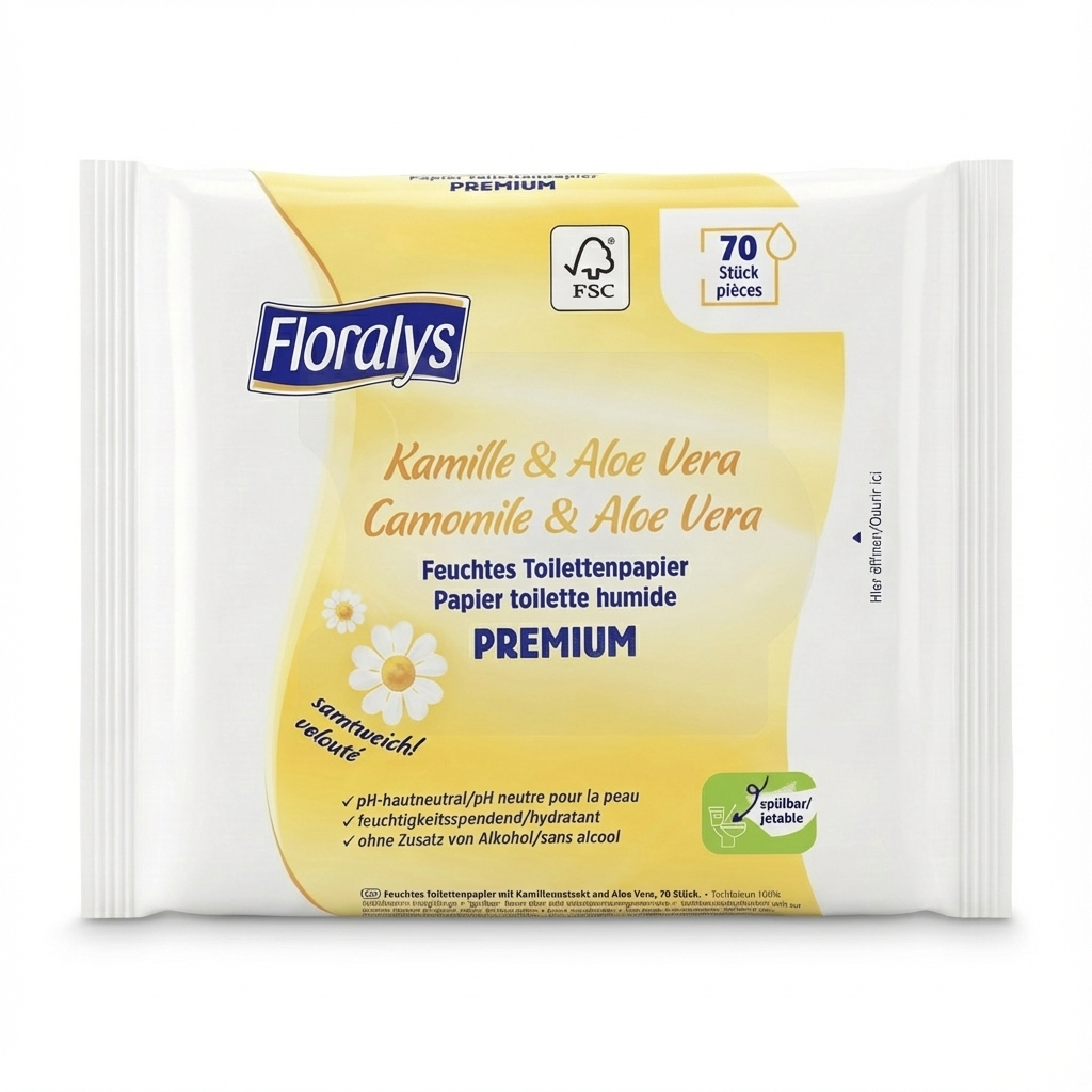 Туалетная бумага влажная Floralys Premium Camomille & Aloe Vera мягкая 70 шт. (000006756)