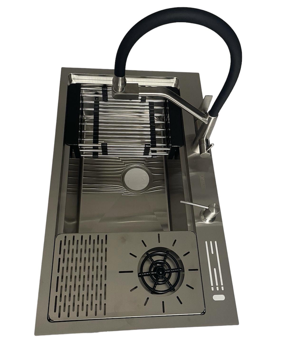 Мойка кухонная Platinum 7846 Серый/смеситель для кухни с подключением к фильтру Kroner-ESG03817BLK