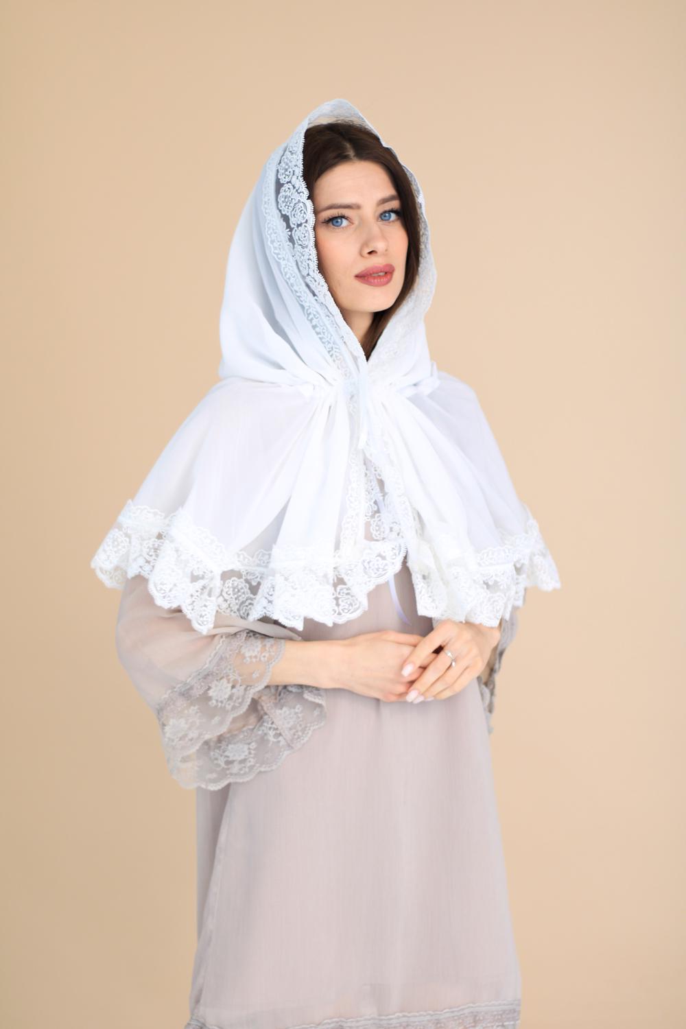 Палантин для храму на голову Білий (п014) - фото 11