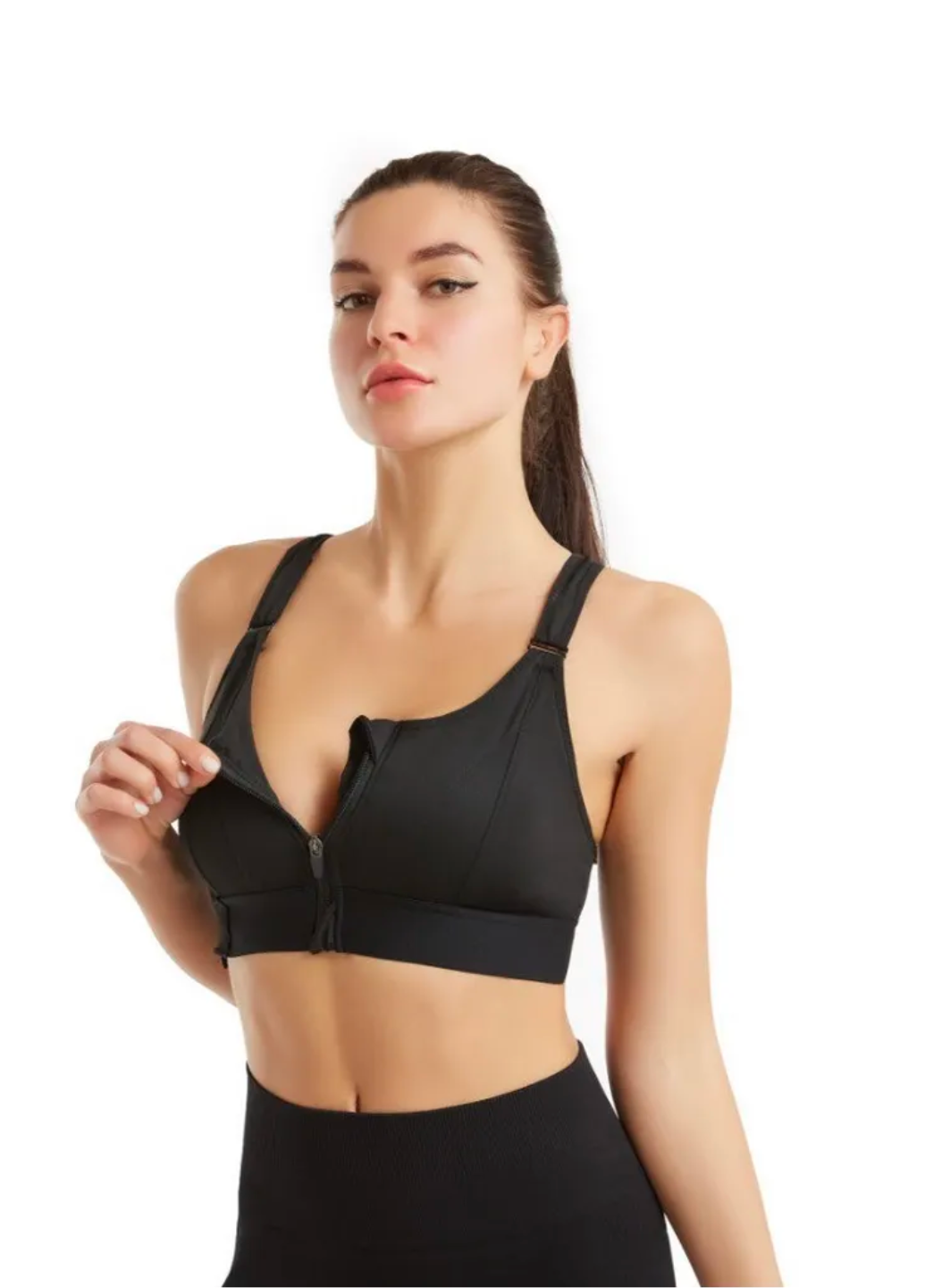 Топ спортивный для большой груди повседневный на молнии спереди S Черный (70181/S) - фото 3