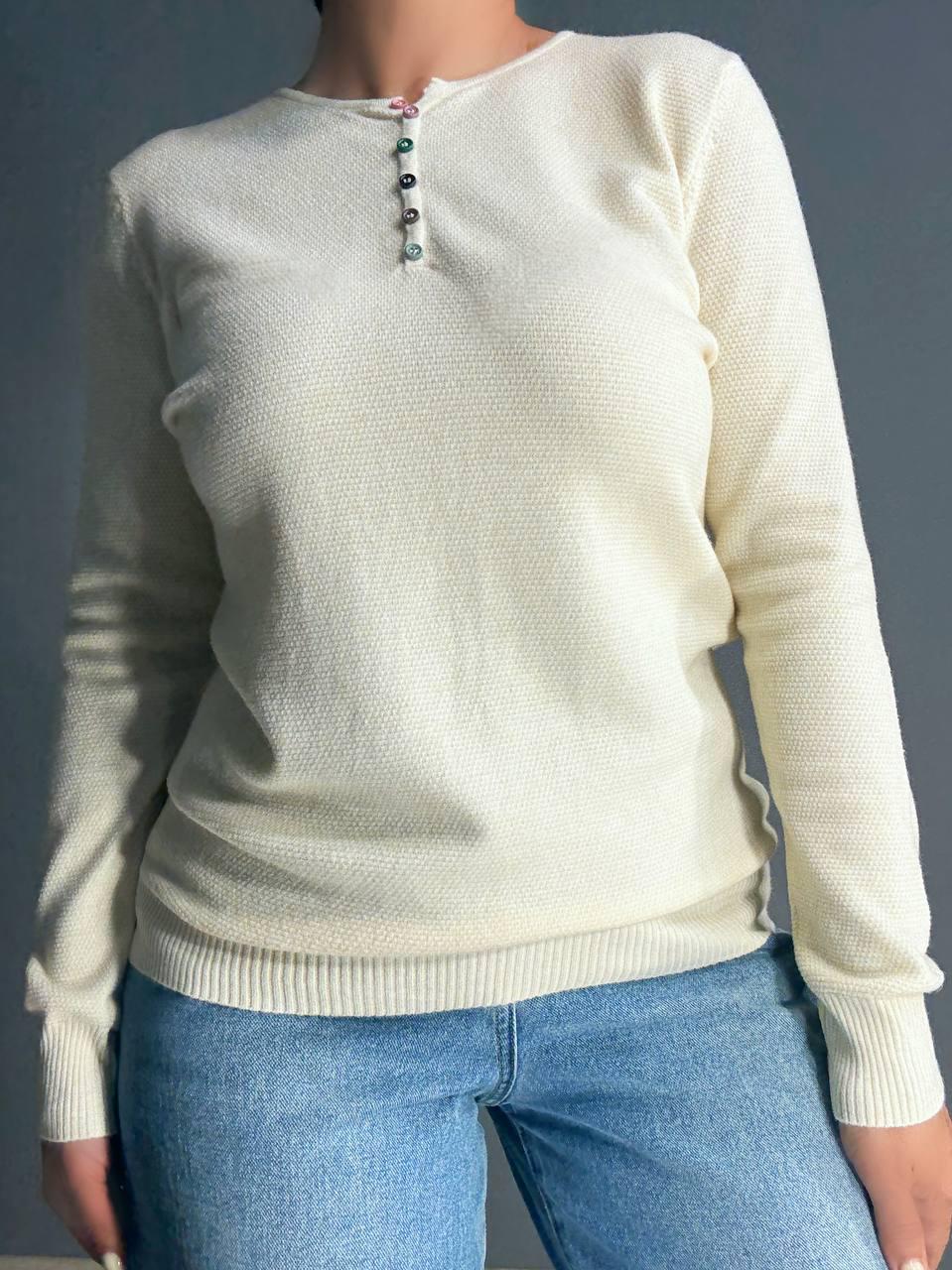 Свитер женский AN 02493 букле с пуговицами тонкий и теплый базовый One Size Молочный - фото 8 Свитер женский AN 02493 букле с пуговицами тонкий и теплый базовый One Size Молочный - фото 8