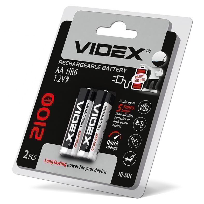 Акумулятори Videx 1,2 В HR6/AA 2100mAh double blister/2 шт. (HR6/2100/2DB) - фото 2 Акумулятори Videx 1,2 В HR6/AA 2100mAh double blister/2 шт. (HR6/2100/2DB) - фото 2