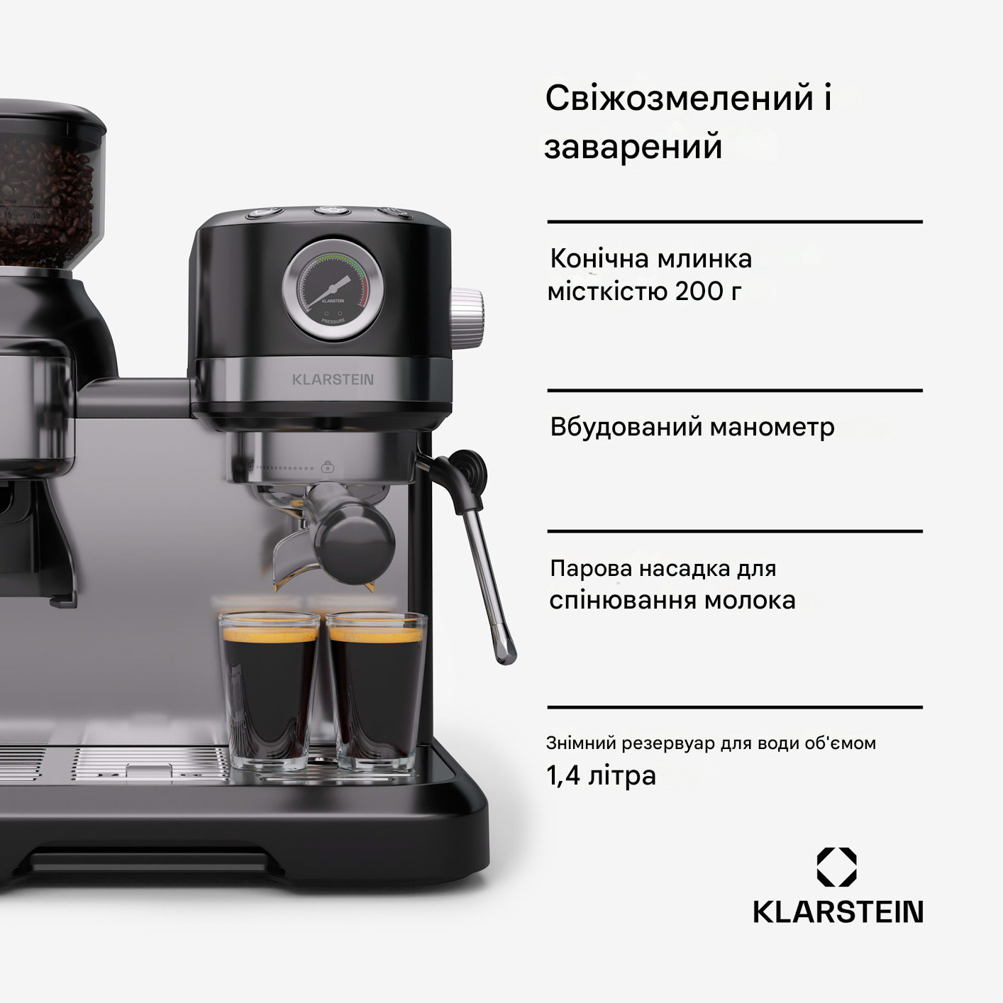 Кофеварка Klarstein Bella Café Espresso 1550 Вт (10046428) - фото 2 Кофеварка Klarstein Bella Café Espresso 1550 Вт (10046428) - фото 2