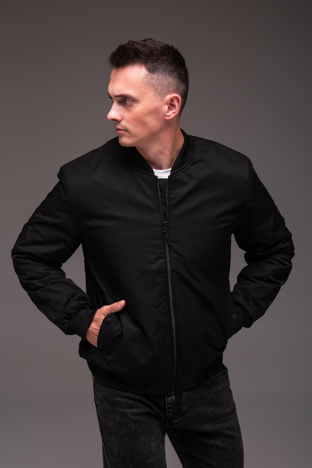 Бомбер мужской весенне-осенний утепленный 3XL Черный (2407/3) - фото 6