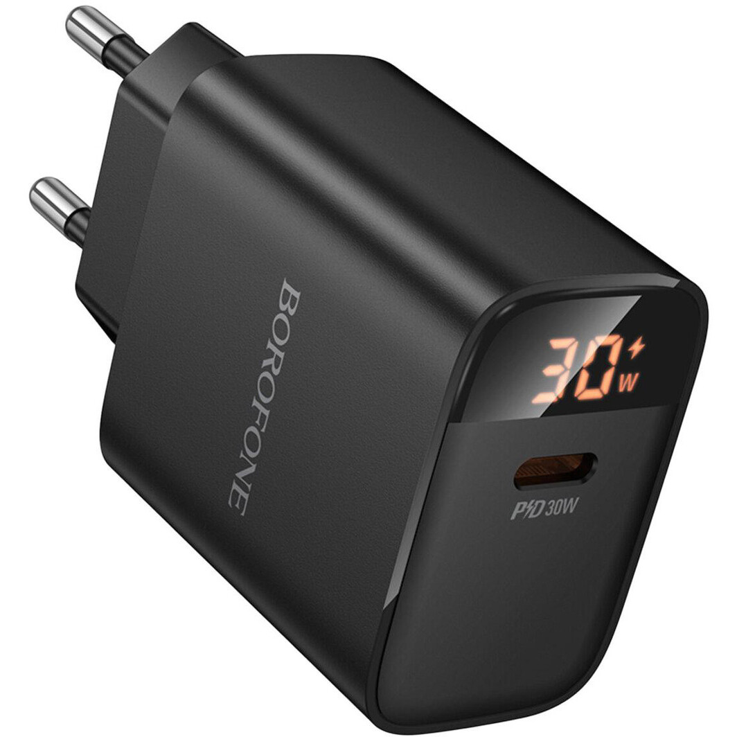 Зарядное устройство для телефона Borofone BA97A 30W USB-C с LED дисплеем Черный (3097791335)