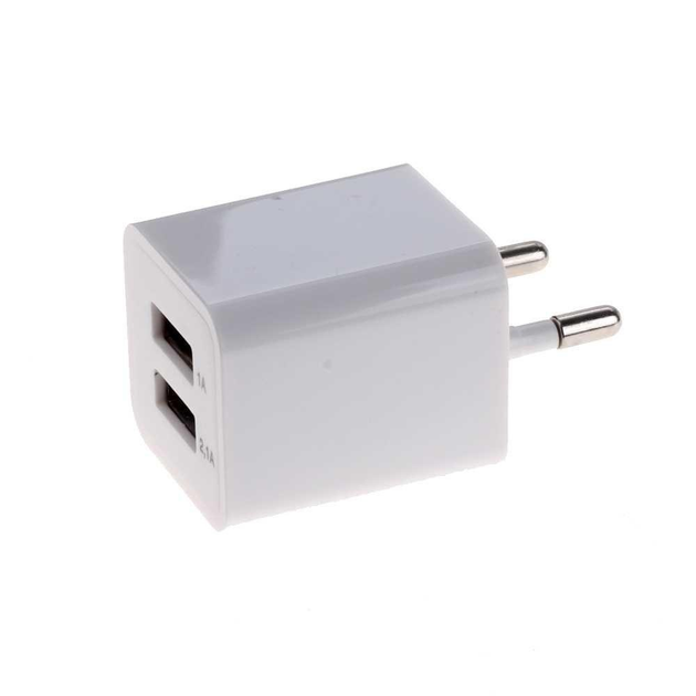 Переходник Usb 220v 2USB 1А/2,1А Белый (1413) Переходник Usb 220v 2USB 1А/2,1А Белый (1413)