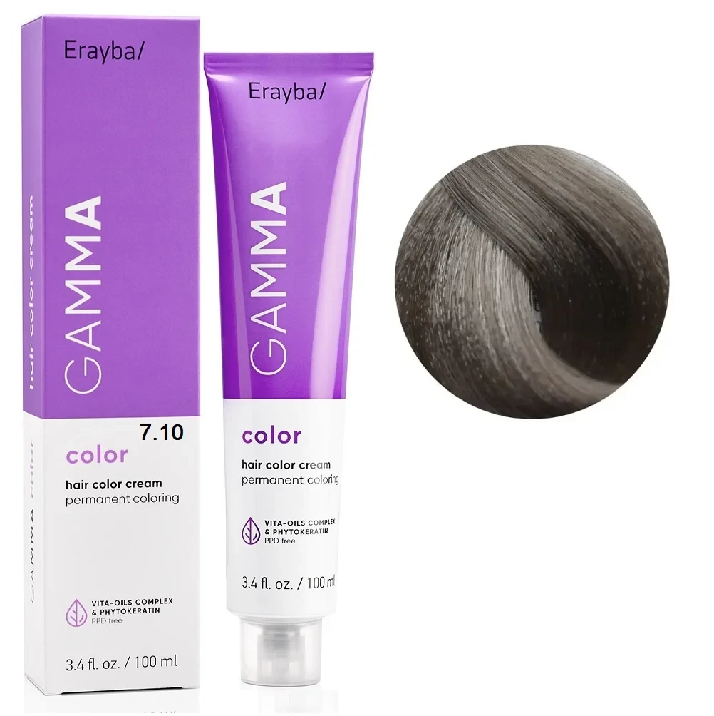 Краска для волос перманентная Erayba Gamma Color Cream 7/10 Пепельный блонд 100 мл
