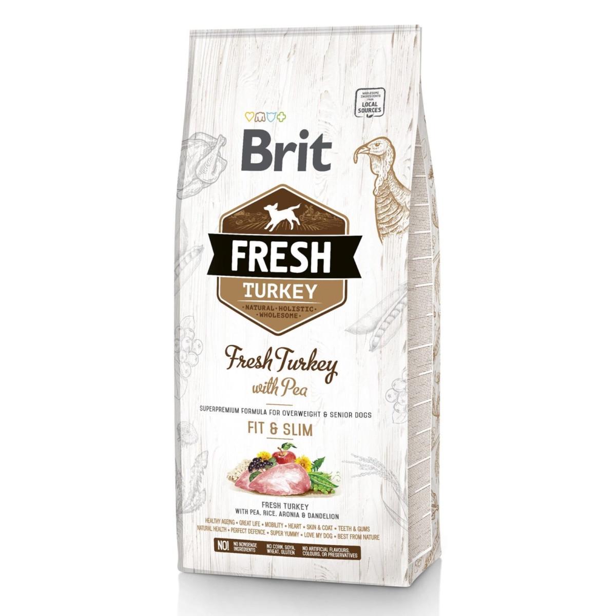 Корм сухой Brit Fresh Turkey Light Fit and Slim с индейкой и горошком для взрослых и пожилых собак 12 кг (8595602530793)