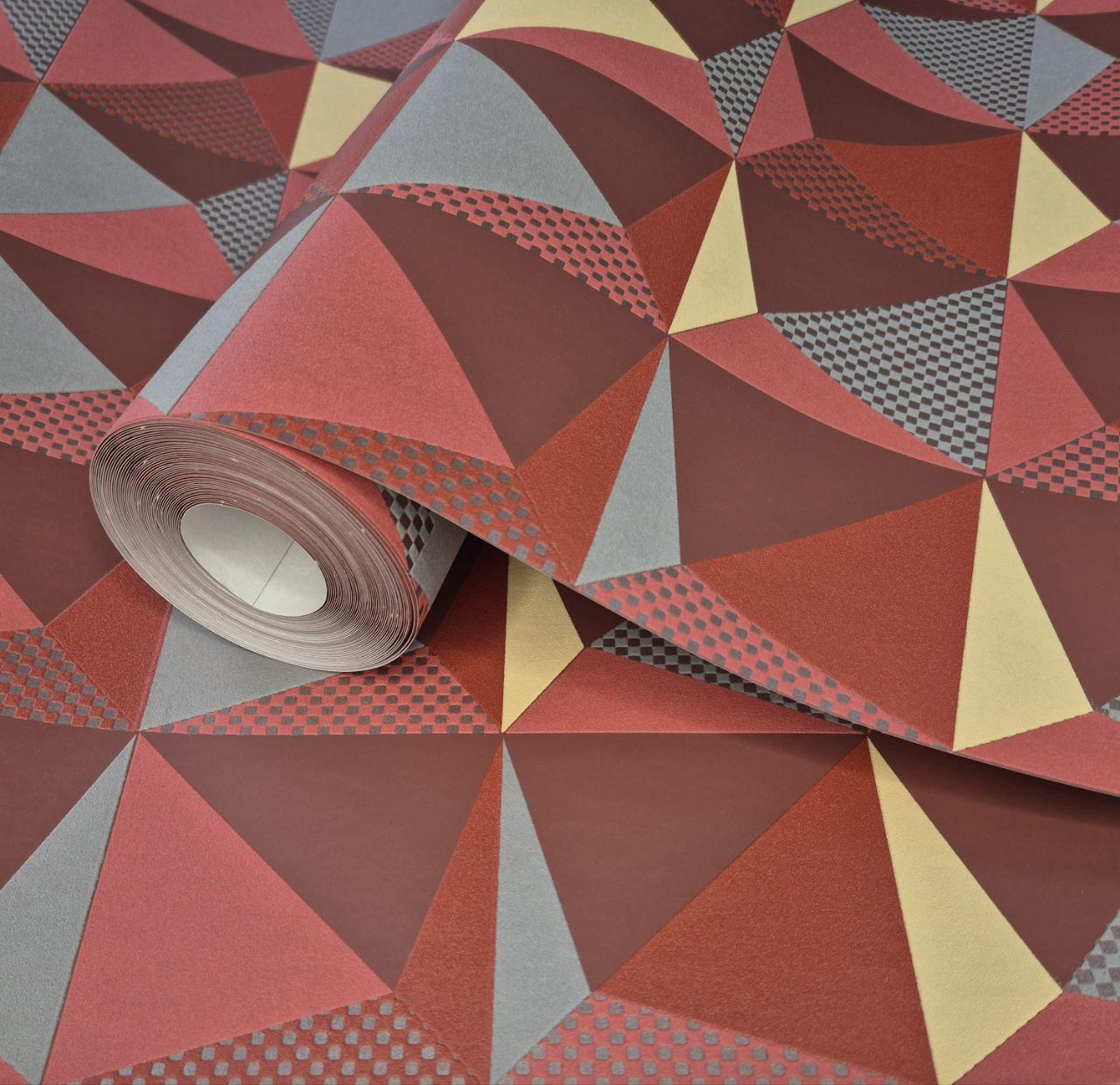 Обои виниловые 57243 с геометрическим узором для гостиной/кухни/коридора/офиса 10x0,53 м Красный (2560449665)