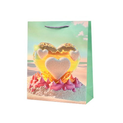 Подарочный пакет с ручками Stenson R94939-L Hearts 30х41,5х12 см Green (34063839)