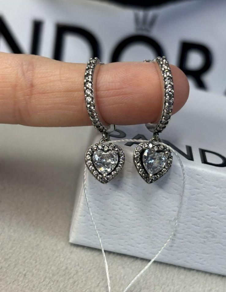 Серьги-подвески Pandora Белое сердце