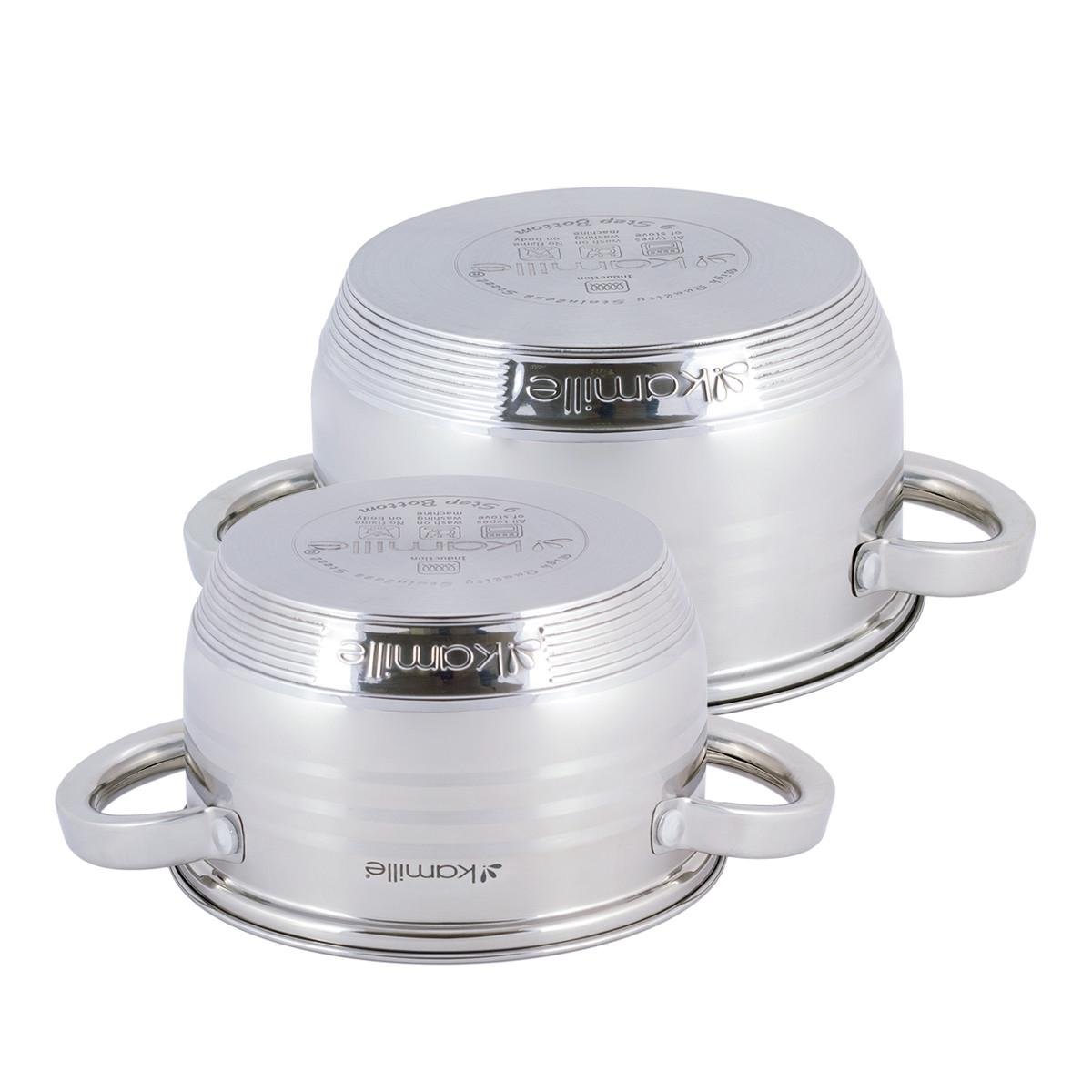 Набір каструль із кришками Kamille КМ-4914 із нержавіючої сталі з 4-х предметів Сталевий (150-84-4914) - фото 3 Набір каструль із кришками Kamille КМ-4914 із нержавіючої сталі з 4-х предметів Сталевий (150-84-4914) - фото 3