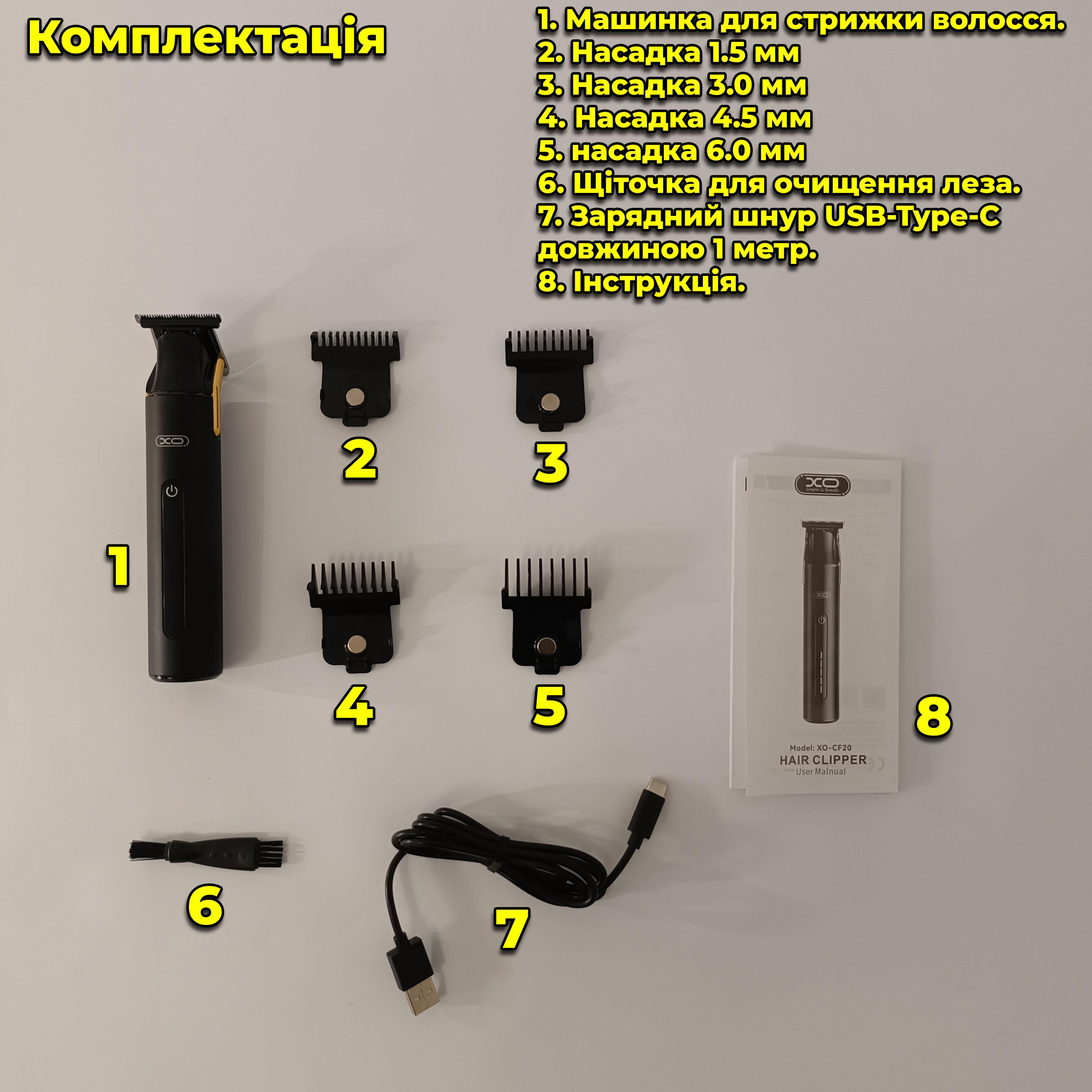 Машинка для стрижки Xo CF20 и 4 насадки 2000 mAh (00093) - фото 6 Машинка для стрижки Xo CF20 и 4 насадки 2000 mAh (00093) - фото 6