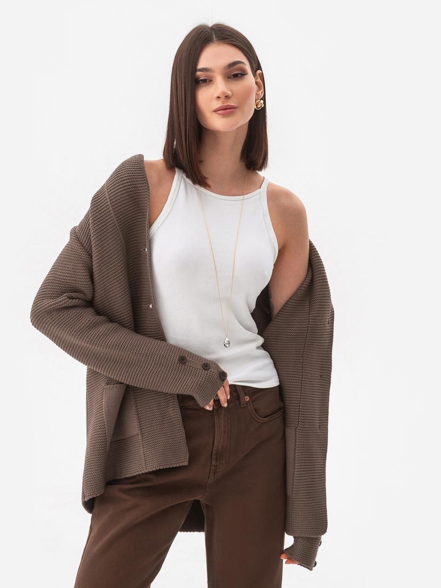 Пиджак женский рельефной вязки SVTR р.42-50 Капучино (569) - фото 4 Пиджак женский рельефной вязки SVTR р.42-50 Капучино (569) - фото 4