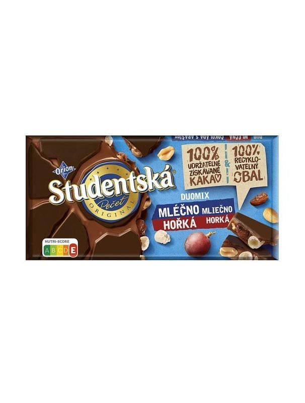 Черно-молочный шоколад с желе Orion Studentska Mlecno Horka Nestle с арахисом и изюмом 170 г