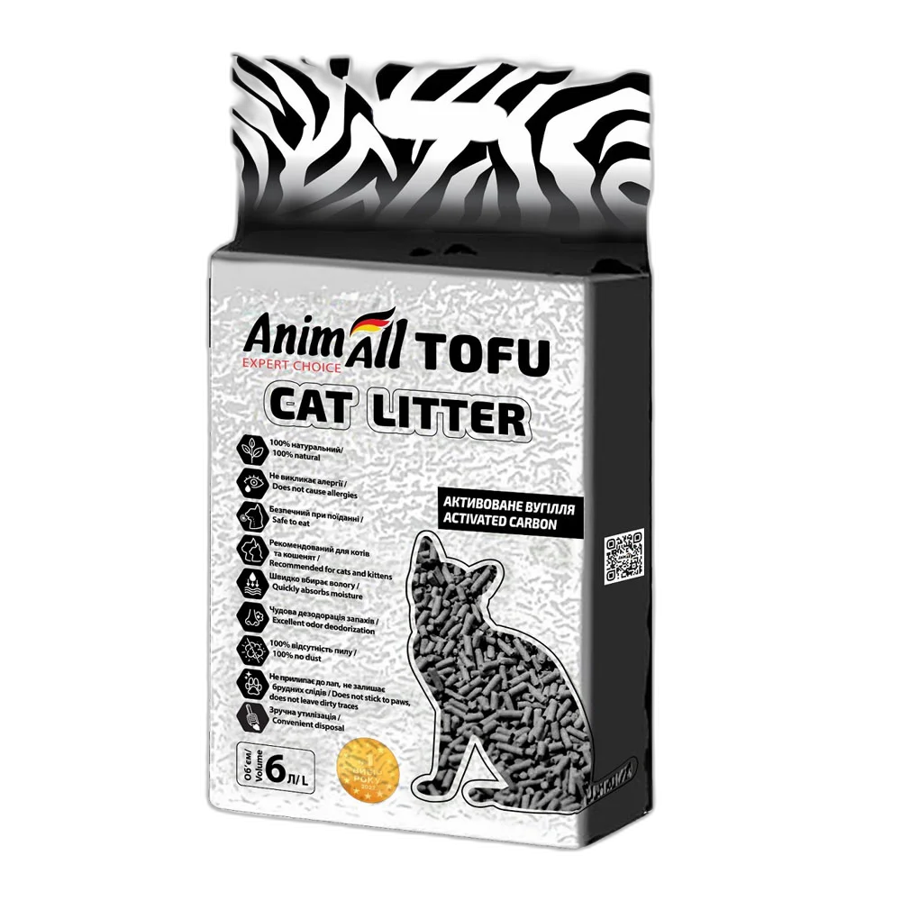 Наполнитель соевый AnimAll Tofu Carbon для кошек с активированным углем/2,6 кг (36987036)