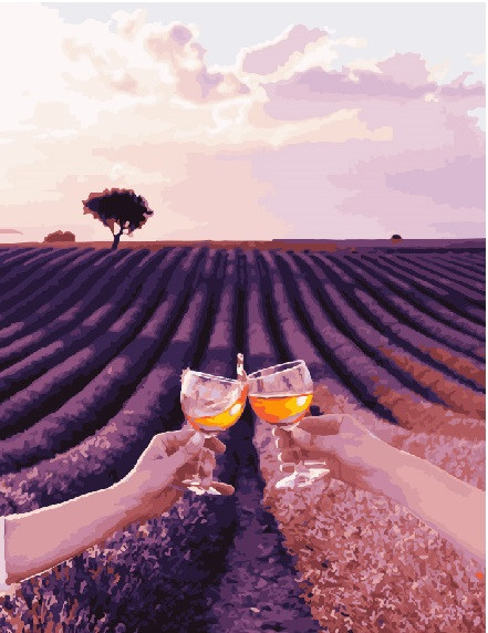 Картина по номерам Brushme Лавандовое поле Валенсоль с бокалами Сергей Сухов (GX23787)