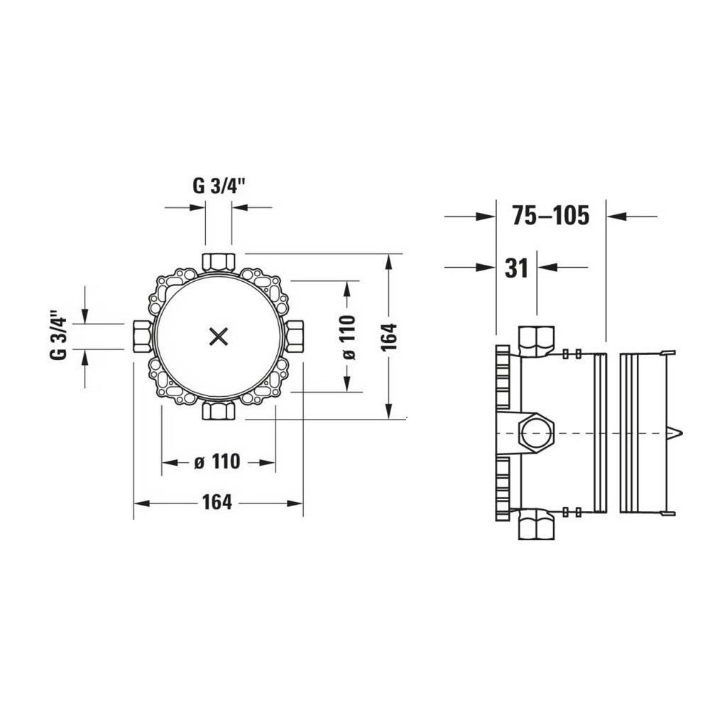 Скрытая часть термостатического смесителя DURAVIT Bluebox® ¾" GK0900001000 (113411) - фото 4 Скрытая часть термостатического смесителя DURAVIT Bluebox® ¾" GK0900001000 (113411) - фото 4