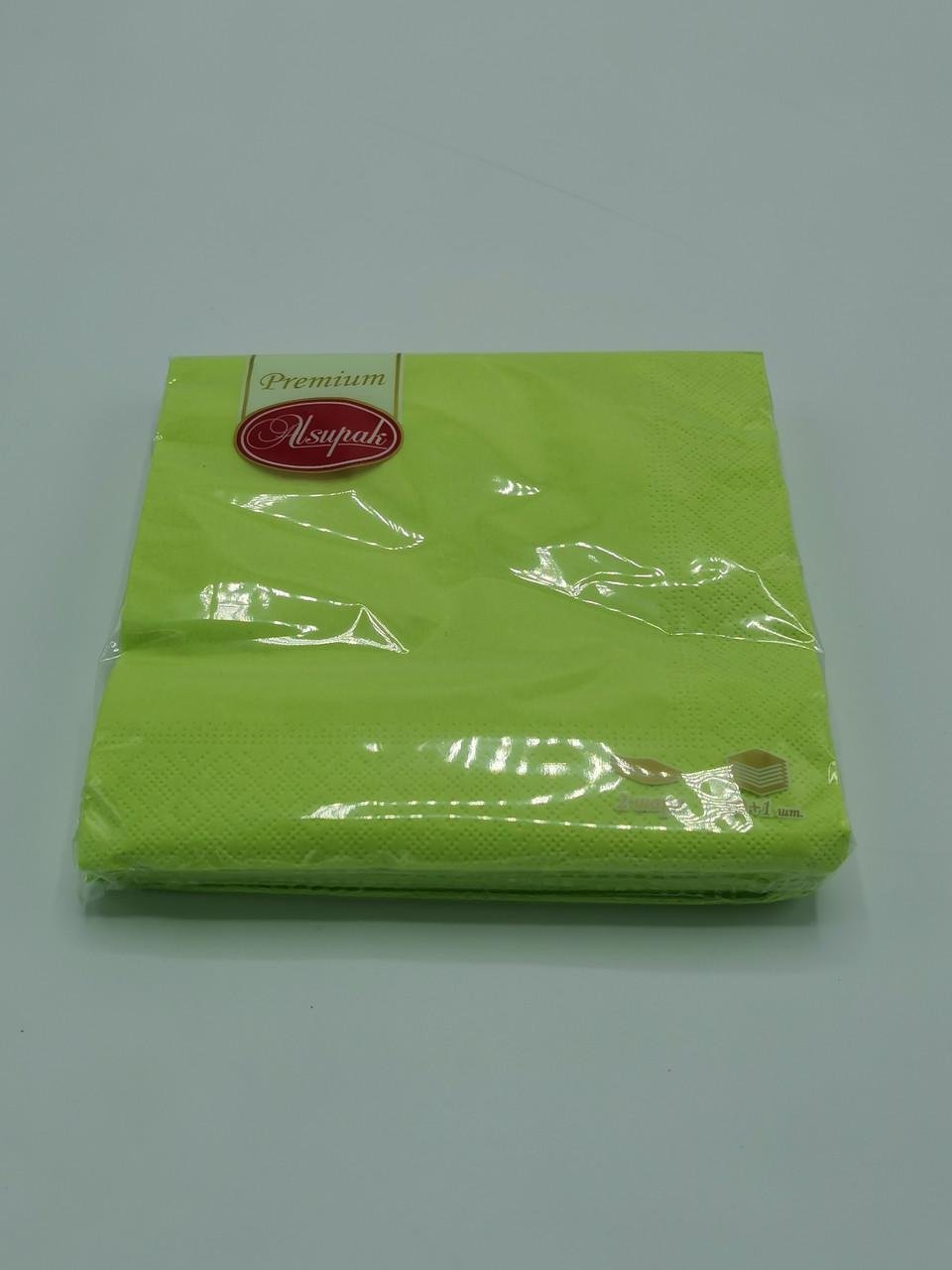 Серветки однотонні ТМ Alsupak 33х33 см 2 шари 20 шт. Лаймовий - фото 1