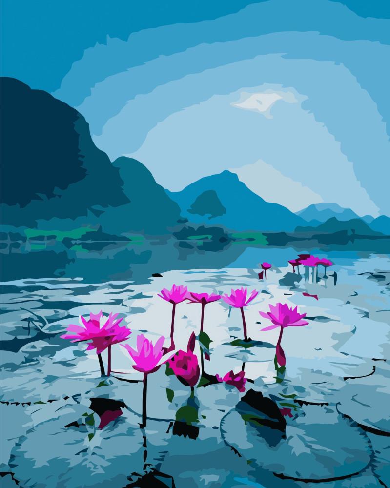 Картина по номерам Strateg Премиум Цветущая кувшинка с лаком 40х50 см (VA-3443)