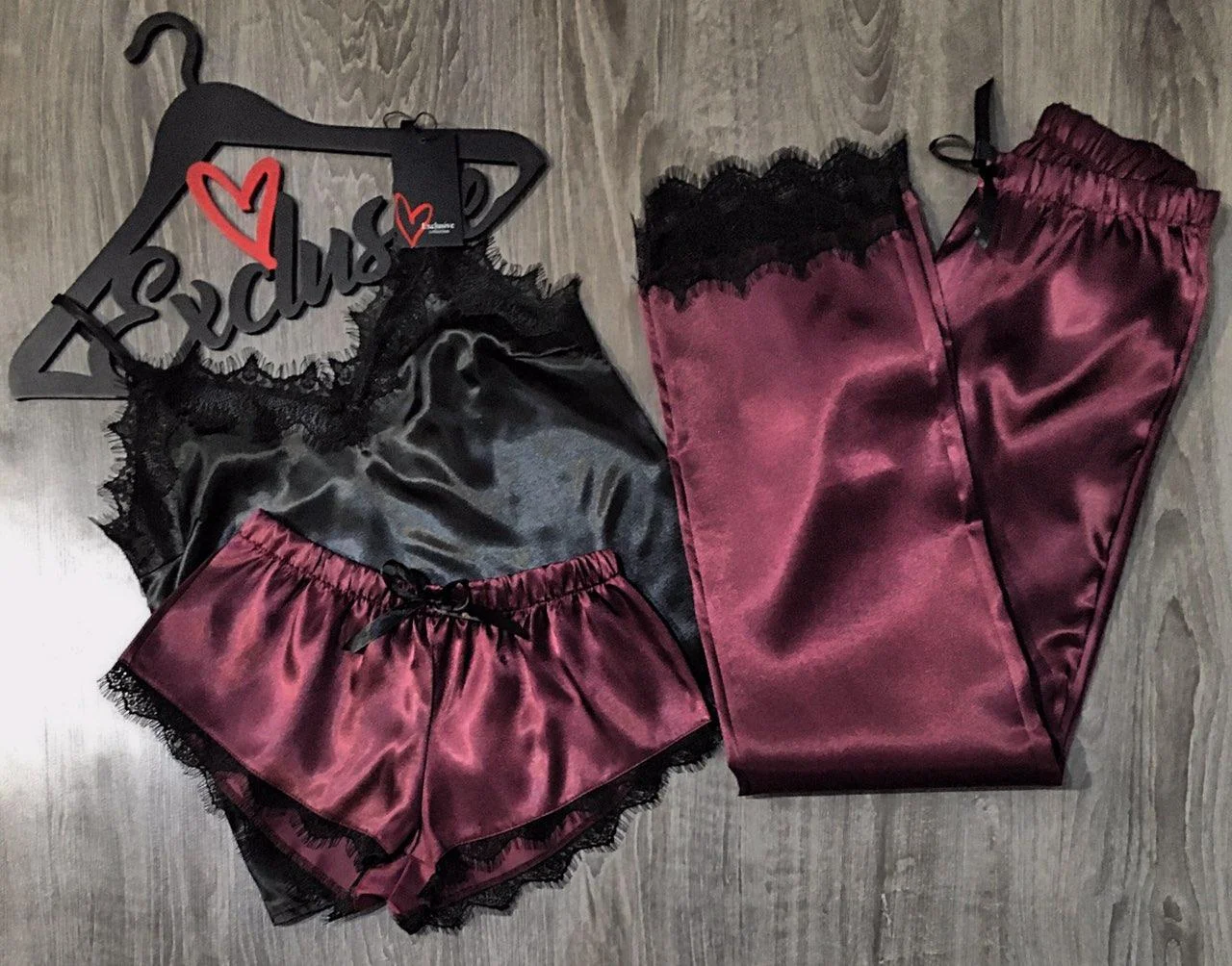 Пижама тройка Fashions Феличе с кружевом р. 44-46 Бордовый (817/25-на)