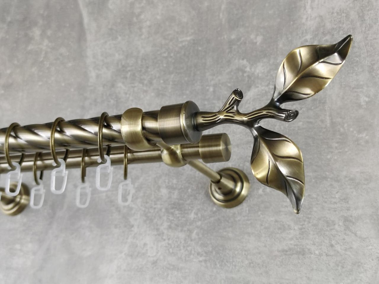 Карниз MStyle металлический для штор двухрядный Листок Розы 25/19 мм крученый 240 см Антик (5012610)